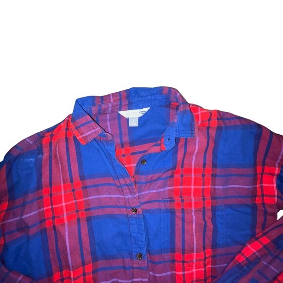 Old Navy 'The Boyfriend Shirt' Plaid Flannel Style Shirt-Red/Blue-Large-GUC - Picture 2 of 6